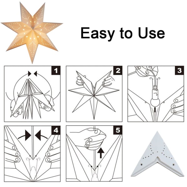 Hengende papir stjernelykt lampeskjerm 7 spiss stjerne hvit papirlykt papir stjerne taklampeskjerm for fest hjem(hvit)