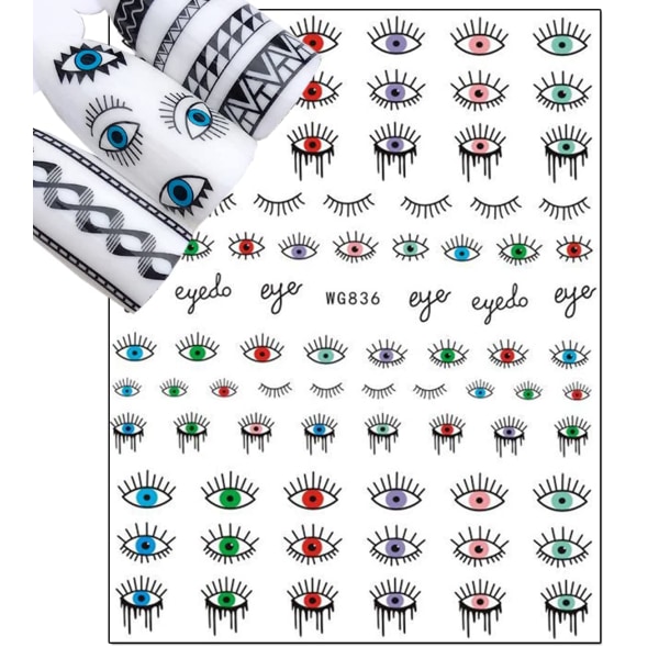 Evil Eye Nail Art Stickers Dekaler 7 ark selvklebende tyrkisk blå øye Hånd Eye of Fatima tegneseriedesign manikyrtips Negledekorasjon