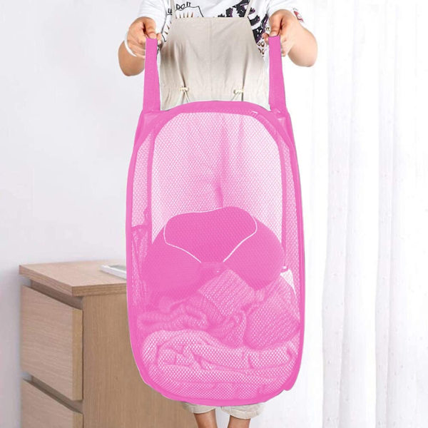 Laundry Baskets Pop Up Mesh Laundry Bag, Foldable Laundry Hamper with Durable Handles & Side Pocket (3-Pack)