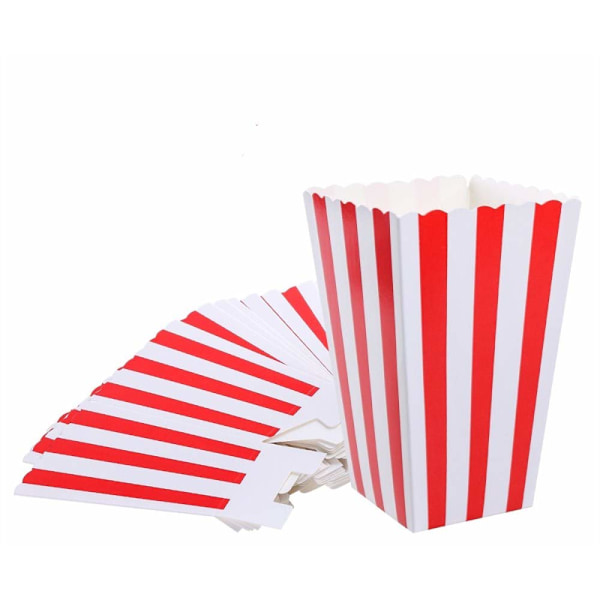 50 stk. Popcorn-æsker, røde og hvide stribede, små papir slikbeholdere, retro