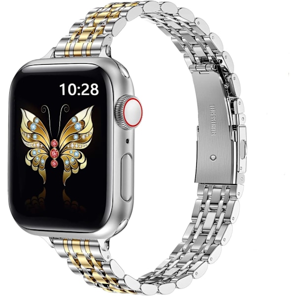 Ultratunt metallarmband kompatibelt med Apple Watch Band 49mm 46mm 45mm 44mm 42mm (Series 3/2/1), Elegant länkarmband i rostfritt stål, Silver/Guld 42/44/45/49mm