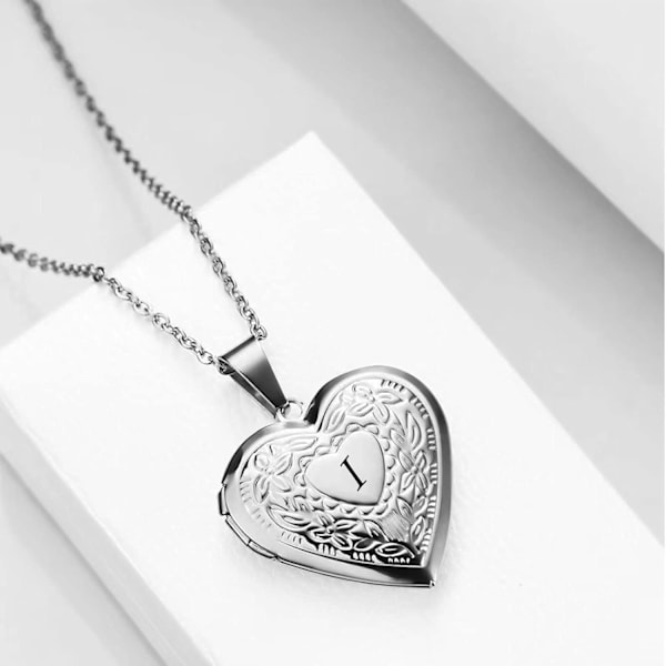 Smycken Brev A-Z Initial Bild Foto Hjärta Medaljong Alfabetet Namn Födelsedag Hänge Halsband för Kvinnor Flickor Rostfritt Stål I