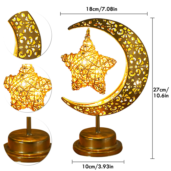 LED Måne Bordlampe Batteridrevet Dekorativ Stjernelampe Magisk Halvmåne Nattlys Ramadan-dekorasjoner Nattlampe for varm måneskinnsgave