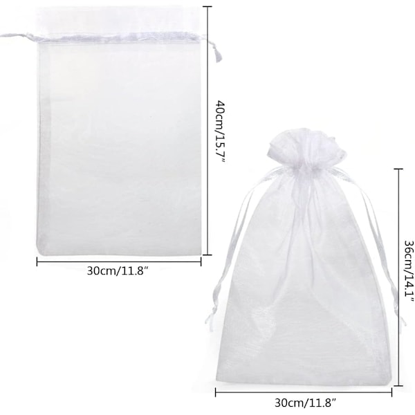 50 kpl Organza-pusseja – 30 x 40 cm Valkoiset lahjapussit, Organza-pusseja suuria, Lasten syntymäpäivälahjapusseja Häälahjapussi 30 x 40 cm