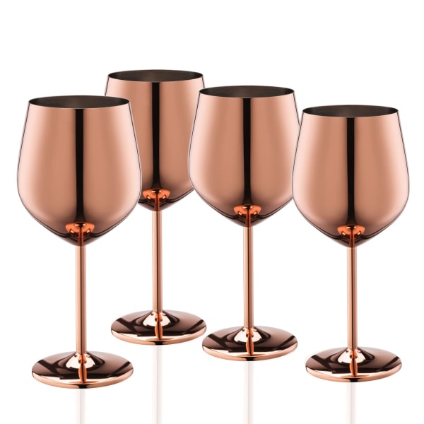 Rose Gold vinglas sæt med 4, 550 ml uknuselig roseguld bæger, rustfrit stål vinglas, unikt og bærbart metal vinglas