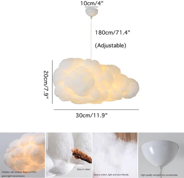 Simulation Cloud Hanging Light Creative Cotton Cloud Chandelier Ceiling Lamp Decorative Cloud Ceiling Lamp Hanging (30*20CM)