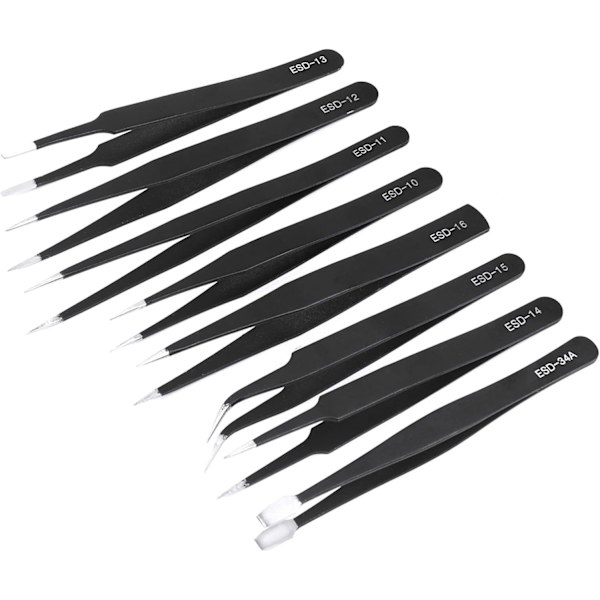 Presisjonstengersett, 8 stk Antistatiske ESD-tenger, Ikke-magnetiske rustfrie stål buede tengersett for modellering, elektronisk reparasjon, håndverk #1 8PCS #2 1PC