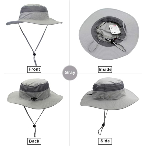 Fiskehatter Vindtett UPF50+ UV-beskyttelse Bøtte Strand Mesh Solhatt 56-61cm LIGHT GREY One Size