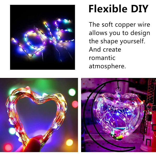 12 stk. Lysstreng, 20 LED Lys Kobbertråd Lys Batteridrevet, 2m Mikrobelysning Ildfluelampe til DIY Bryllup Fest Fødselsdag Flerfärgade