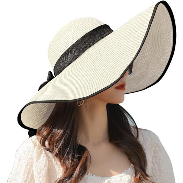 Kvinner Foldbar Floppy Bred Bremskjerm Solhatt Sommer Strandhatt UV UPF 50+ 07Style White