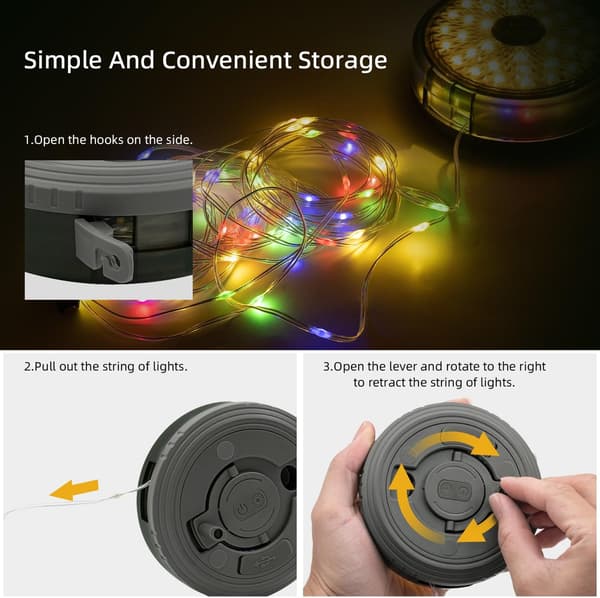 Camping String Lights, Retractable Camping String Lights Fairy Lights Lanterns 10M with 8 Lighting Modes, Multi-color & Warm Lighting