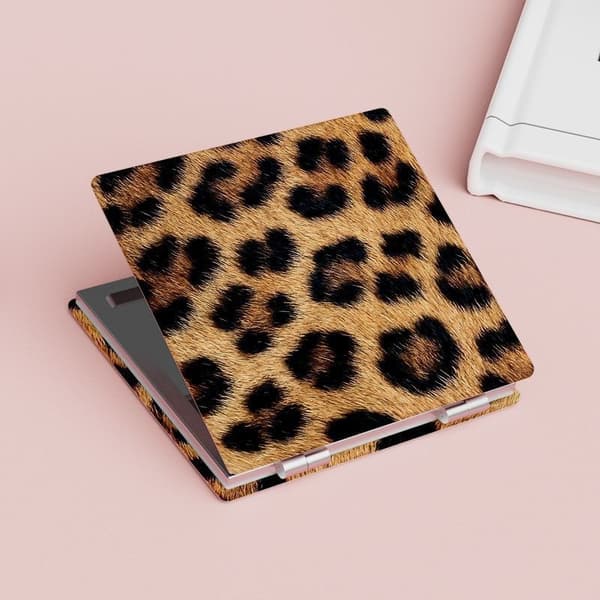 [Dobbeltsidet Bærbar Makeupspejl] Leopardmønstret Kompakt Foldespejl - Dobbeltsidet, Bærbart Makeupspejl til Håndtasker & Rejser
