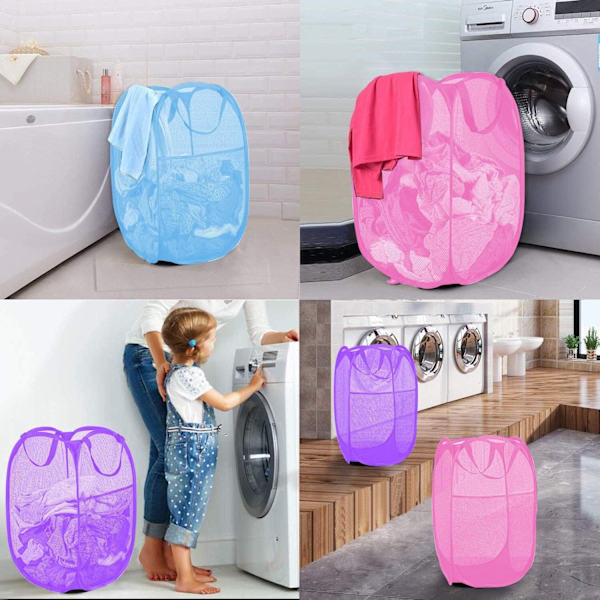 Laundry Baskets Pop Up Mesh Laundry Bag, Foldable Laundry Hamper with Durable Handles & Side Pocket (3-Pack)