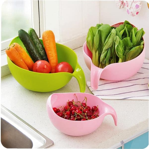 Rice Washing Sieve Plastic Pink Rice Washer Strainer Multifunctional Drain Basket for Vegetables Fruit