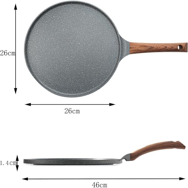 26 cm Crepe Pan - Induction Compatible - Crepe Maker with Batter Spreader - Comfortable and Ergonomic Handle