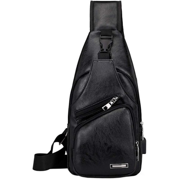 Läder Sling Crossbody Väska Reseryggsäck för Män Kvinnor Liten Axelväska Bröstväskor med USB-laddningsport Utomhus Vandring Camping Dagryggsäckar #21black(pu/Usb)