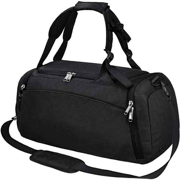 Gym Duffel Bag med skorum - Vandtæt rejsetaske - Stor sportstaske til mænd eller kvinder - 40L Black