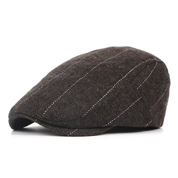 2022ny Herr Randig Basker Vår Höst Vinter Klassisk Mode Vild Newsboy Hatt Vintage Casual Hatt Justerbar Ull Varm Barett Brun