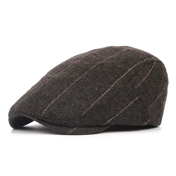 2022nye Mænd Stribede Baretter Forår Efterår Vinter Klassisk Mode Wild Newsboy Hat Vintage Casual Hat Justerbar ulden Varm Baret Brun