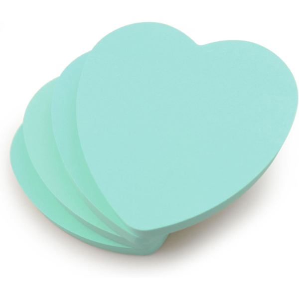 4 Block Heart-Shaped Sticky Notes Pastel 100 Sheets Per Block 7.6x7.6 cm Removable Sticky Notes blue