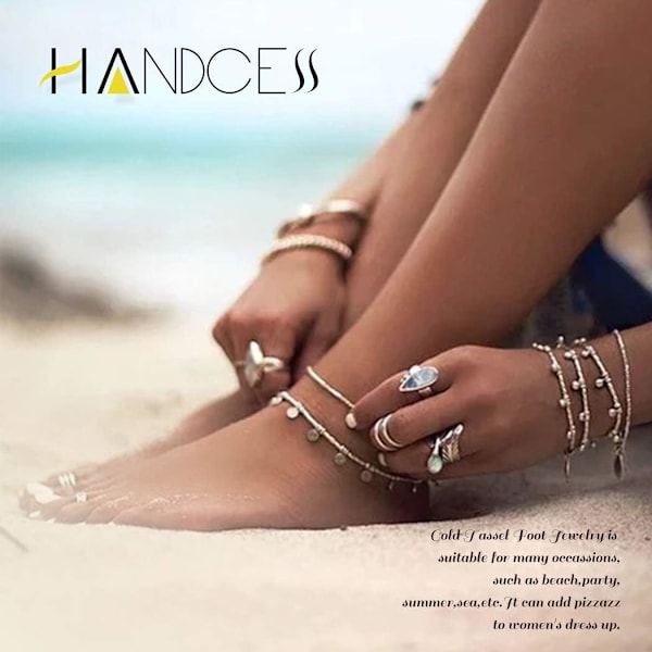 il Eyes Anklet Layered Silver Ankle Bracelets Beads Foot Chains för kvinnor och flickor Silver