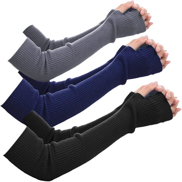 Uldblends Varme Armvarmere Lange Fingerløse Handsker til Kvinder 1Black1Gray1Navy