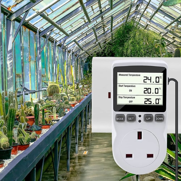 Digital temperaturkontroller, termostatuttak, 230 V digital termostatuttaksplugg med temperatursensor, temperaturbryter Oppvarming Kjøle Ti
