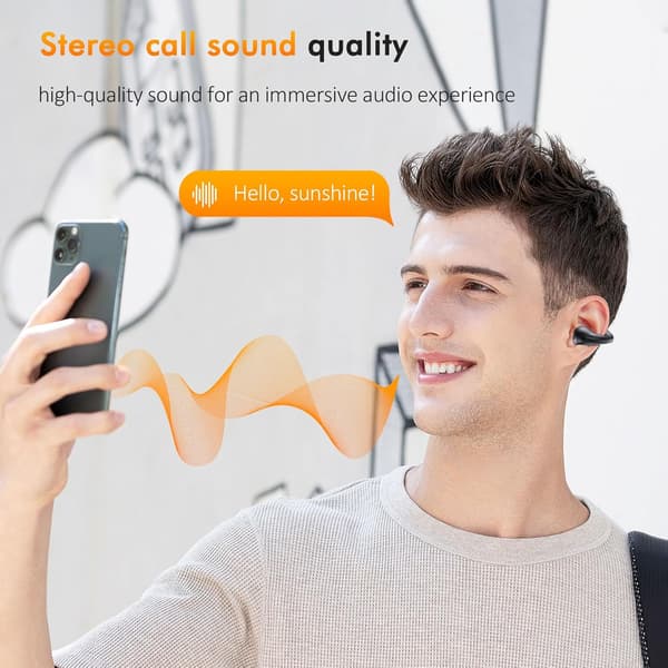 Bone Conduction Headphones Wireless Earbuds - Bluetooth 5.3, Built-in Mic HIFI Sound with LED Display Charging Case, White