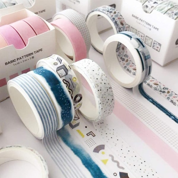 5 ruller Washi Tape Sett Creative Basic Skinny Dekorative Tapes for kunst, DIY Crafts, Bullet Journals, Planners, Scrapbooking, Wrapping (Cyan Dew) Cyan Dew Line