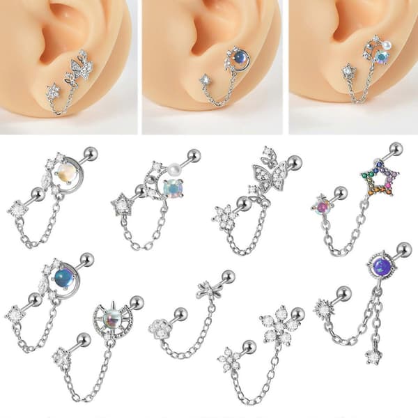 Ørepynt i rustfritt stål Tragus Helix Øreflipp Stud Blomst/Måne/Stjerne Kvinner Jenter Drop Øredobb Mote Øretilbehør T6