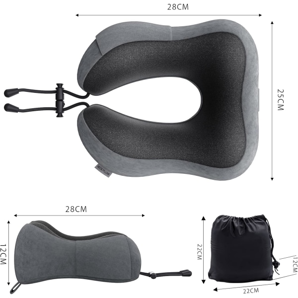 illow Memory Foam Nakkepute Lett hurtigpakke for flytog Bil Nakkestøttepute for reisecamping (mørkegrå) Dark Grey U Design Neck Pillow