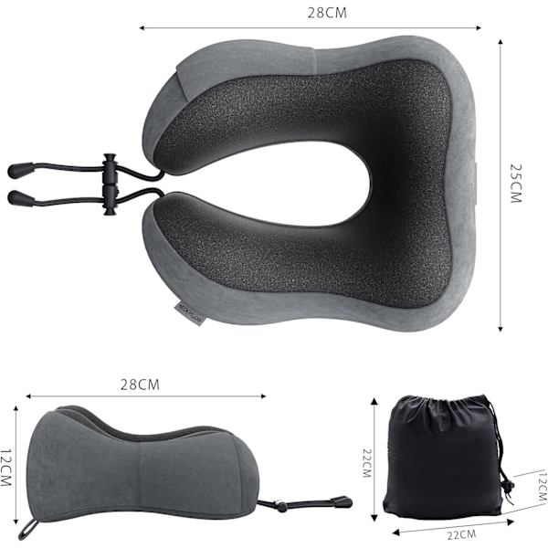 illow Memory Foam Nakkepute Lettvekt Hurtigpakke for Flytog Bil Nakkestøttepute for Reise Camping (Mørkegrå) Dark Grey U Design Neck Pillow