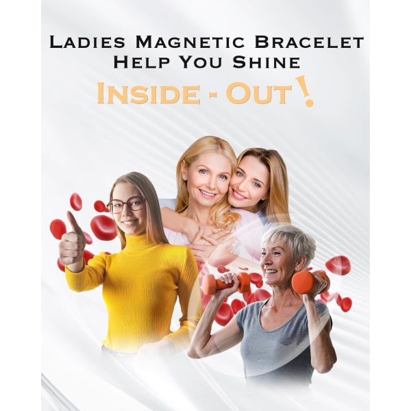 Magnetiskt armband i titanstål för kvinnor, justerbar längd, kristalldesign, magnetiskt armband med starka magneter för kvinnor, med storleksverktyg och smyckesask Gold