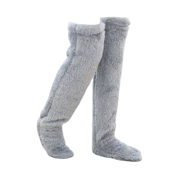 Vinterplys over knæstrømper Fuzzy hjemmesko strømper lodne varme knæhøje sokker Sovestrømper til vinterhjem Tykke uldne lårhøje sokker, lysegrå