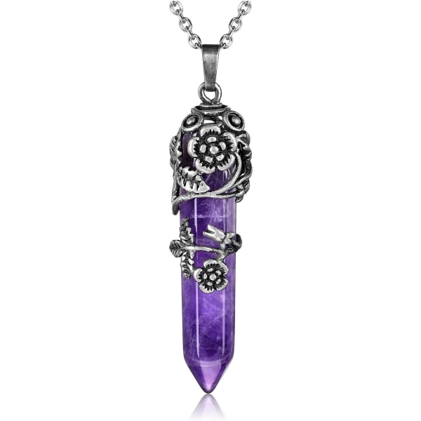 Vintage Krystaller Halskjede Blomster Innpakket Kvarts Edelsten Reiki Healing Krystall Anheng Halskjede Smykker Amethyst