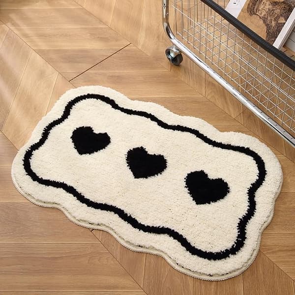 Sort og hvidt hjerte badeværelsesmåtte - absorberende skridsikker dørmåtte - maskinvaskbar gray