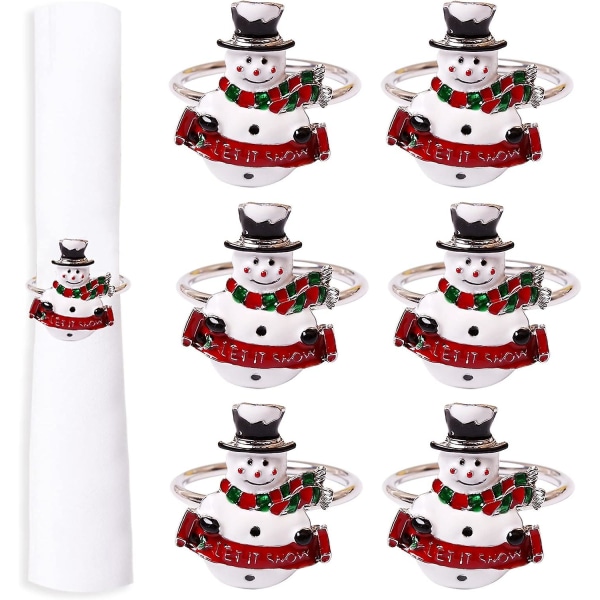 Snemand juleservietringe sæt med 6,sarte søde servietholderringe Bordpynt til julefest Decor Favor