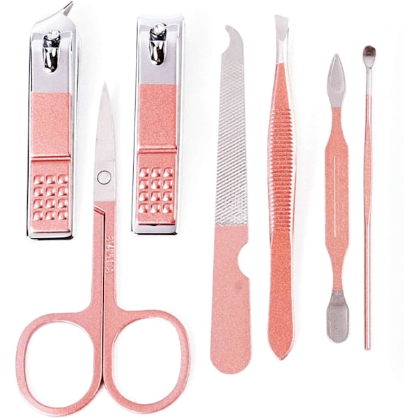 Manikyr Pedikyr Sett Negleklipper Kit 7 Pcs Rustfritt Stål Hygiene Kit Bærbar Neglklipping Sett og Stell Verktøy med Fint Læretui Rose Gold7pcs