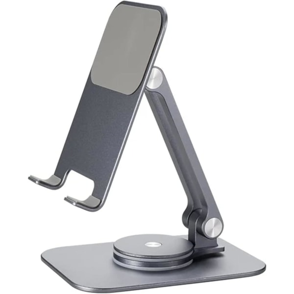Sammenleggbar 360 roterende pute/telefonholder, bærbar telefonholder i metall for skrivebord, justerbar roterende nettbrettstativ for alle telefoner og puter (grå)