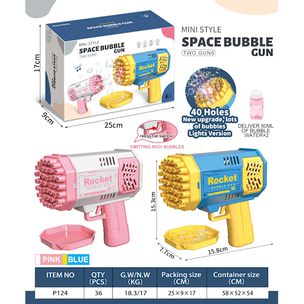 Leksaker för barn 3-8 år: 2-pack Bubble Gun Bubble Machine, Utomhus Trädgård Bubble Machine (Blå och Rosa) silver