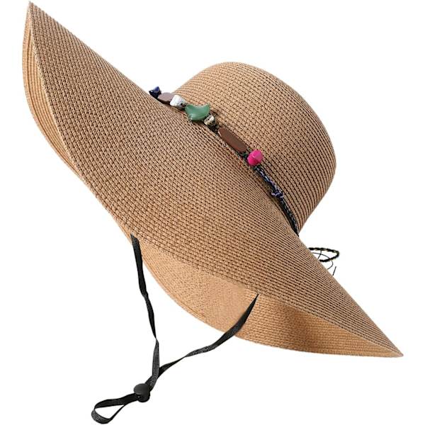 Dam bredbrättad halmhatt, vikbar solhatt med UPF 50+ Rainbow Beadkhaki