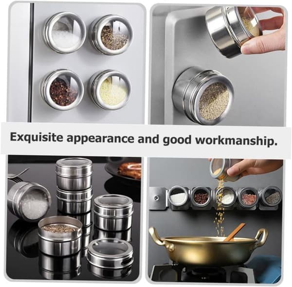 Set med 4 kryddburkar i rostfritt stål med transparenta lock, för förvaring av kryddor (silver, 100 ml)