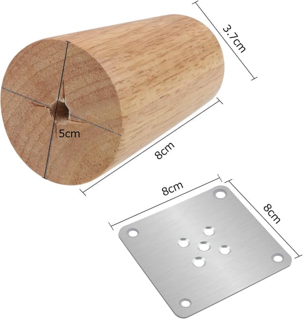 Træmøbelben, 8cm massive koniske træsofaben, møbelfødder, skabsfødder, naturlige massive træskabefødder med monteringsplade Wood Color 8 centimeters