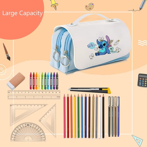 Stitch Pencil Case with Zipper Smoothy Large Pencil Case with Handle Durable School Pencil Case for Teenagers' Desk Accessories