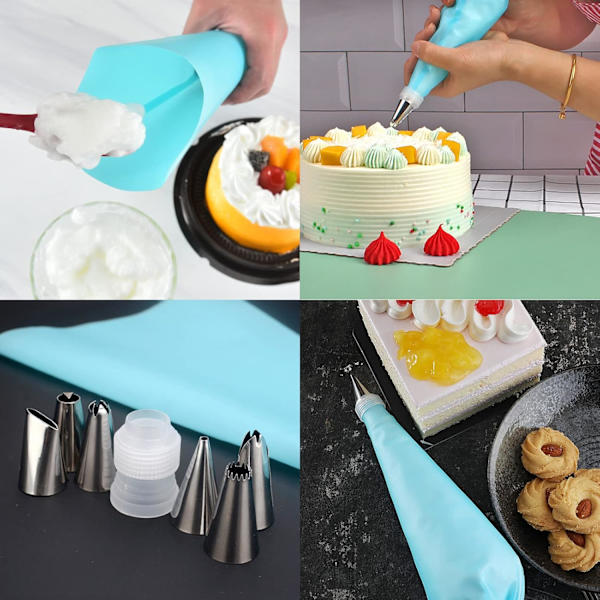 Sprøytepose og tipssett, kakedekorasjonsverktøysett for baking og kakebaking, 6 gjenbrukbare konditorposer i 3 størrelser (12u201d+14u201d+16u201d), 6 Di Cakebag15pcs