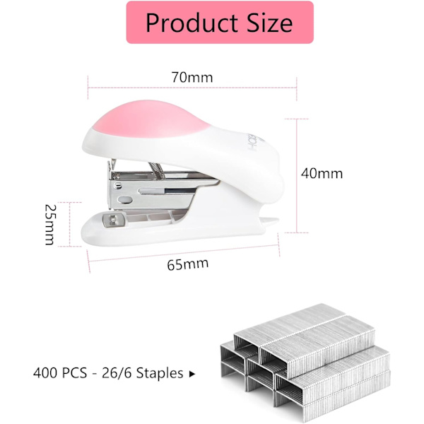 Mini st-apler for skrivebord med 400 standard 26/6 st-apler, kapasitet for 2-24 ark, inkludert innebygd st-aplefjerner, søt st-aplergave til stud Blue