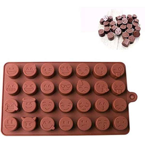 21 hulrom Funny Emojis Silikonformer for Cupcake, Brownie Topper, Myke & Harde Sukkerter, Gummies, Keto Fat Bombs, Jello, Isbiterbrett