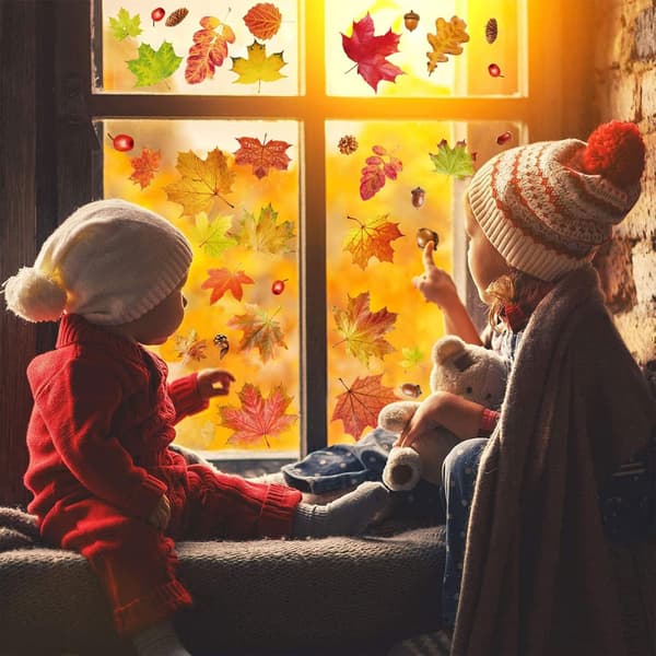 Maple Leaf Window Decals, Static Cling Decals, Harvest Festival Window Decals Window Decorations 12 Pieces Window Decals Thanksgiving Window