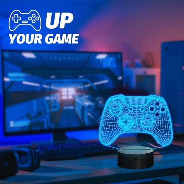 Gamepad 3D Illusion Lamp, Controller Night Light with Remote Control + Timer 16 Color Changing Desk Lamp