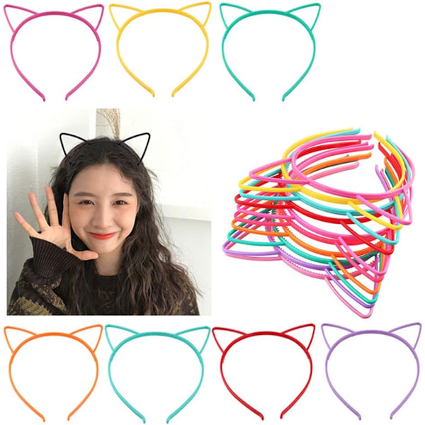12 st kattöron pannband plast hårbåge hårband smink huvudbonad fest hår accessoarer för kvinnor och flickor colourful 12 Count (Pack of 1)